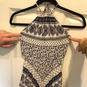Navy & White Patterned Strappy Romper